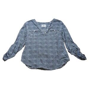 Anthropologie Holding Horses Tulipane Henley Roll Tab Semi Sheer Blouse Sz 0